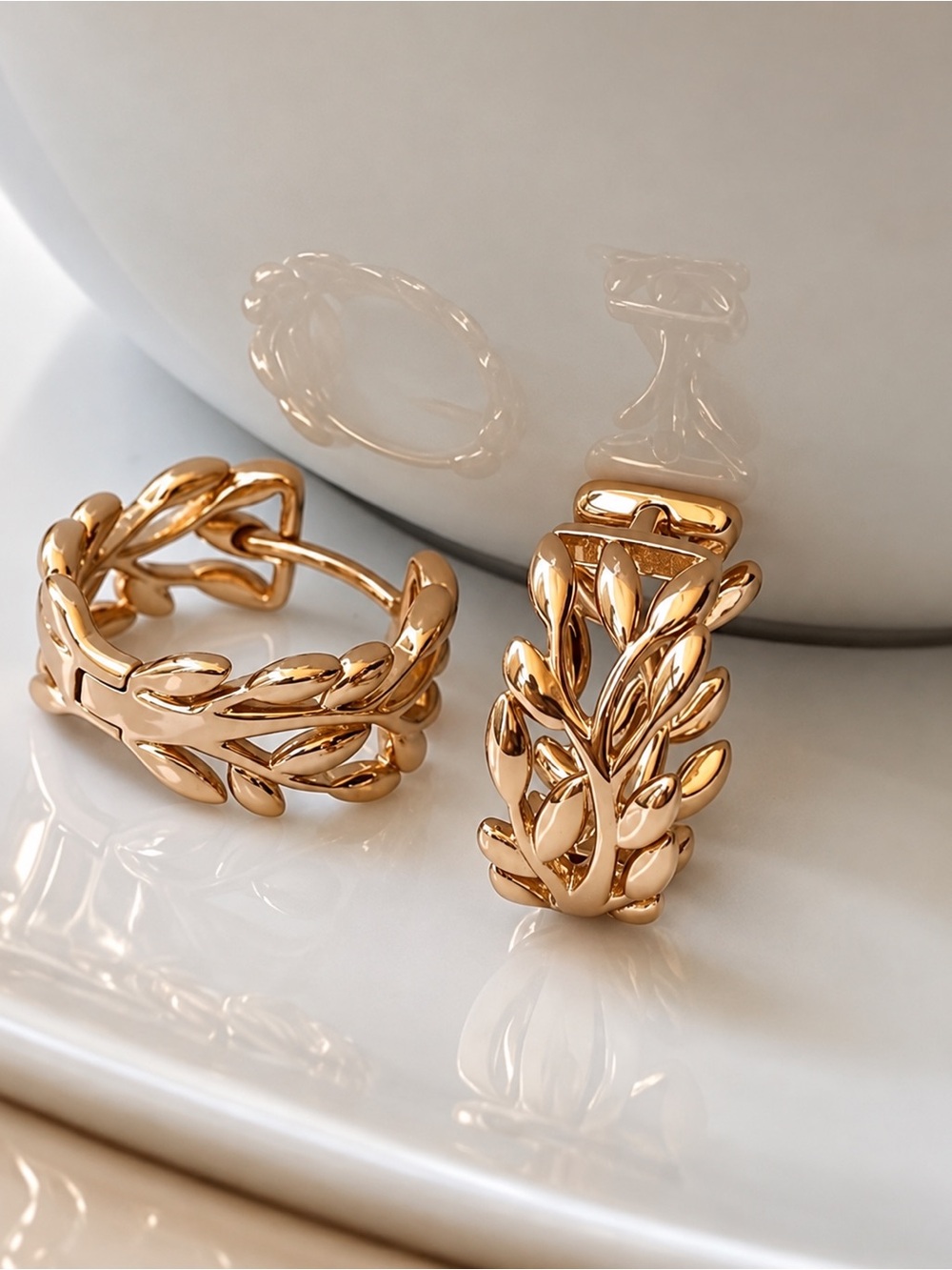 18K Gold Plated Leaf Vine Hoop Earrings Rhodium Coated Botanical Jewelry